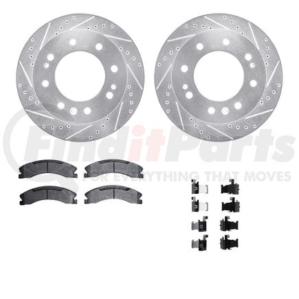 Dynamic Friction Company 7512-48068 Brake Rotor - Dimpled & Slotted - Silver w/5000 Brake Pads & HW Kit