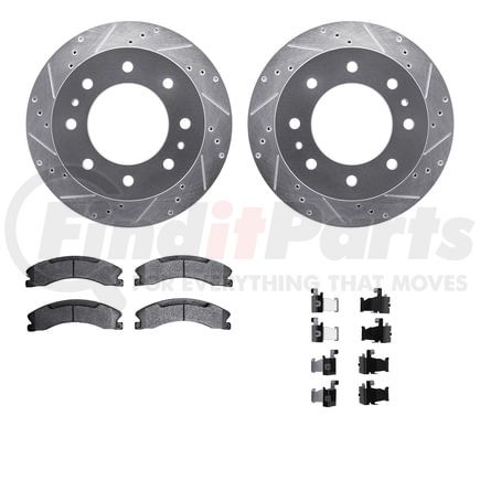Dynamic Friction Company 7512-48070 Brake Rotor - Dimpled & Slotted - Silver w/5000 Brake Pads & HW Kit