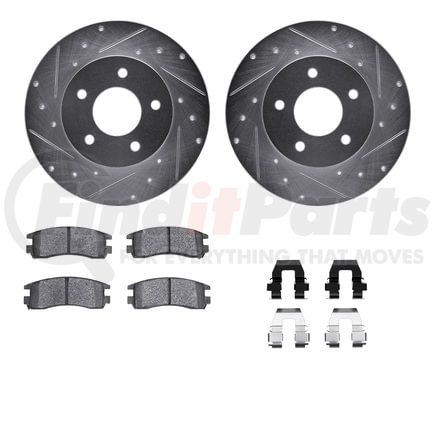 Dynamic Friction Company 7512-52008 Rotors-Drilled & Slotted-Silver w/ 5000 Advanced Brake Pads Incl Hdw