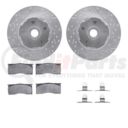 Dynamic Friction Company 7512-54003 Brake Rotor - Drilled & Slotted - Silver w/5000 Brake Pads & HW Kit