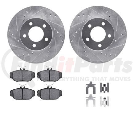 Dynamic Friction Company 7512-54014 Rotors-Drilled & Slotted-Silver w/ 5000 Advanced Brake Pads Incl Hdw