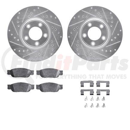 Dynamic Friction Company 7512-54015 Rotors-Drilled & Slotted-Silver w/ 5000 Advanced Brake Pads Incl Hdw