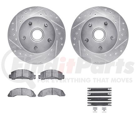 Dynamic Friction Company 7512-54046 Brake Rotor - Drilled & Slotted - Silver w/5000 Brake Pads & HW Kit