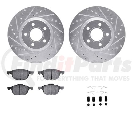 Dynamic Friction Company 7512-54076 Rotors-Drilled & Slotted-Silver w/ 5000 Advanced Brake Pads Incl Hdw