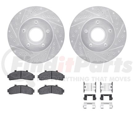 Dynamic Friction Company 7512-54102 Brake Rotor - Drilled & Slotted - Silver w/5000 Brake Pads & HW Kit