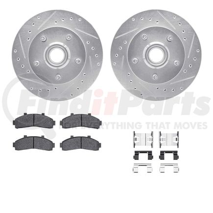 Dynamic Friction Company 7512-54106 Brake Rotor - Drilled & Slotted - Silver w/5000 Brake Pads & HW Kit