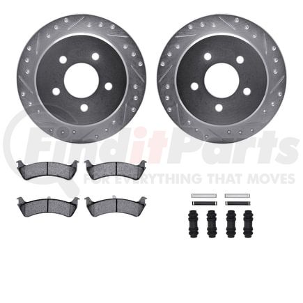 Dynamic Friction Company 7512-54109 Brake Rotor - Drilled & Slotted - Silver w/5000 Brake Pads & HW Kit