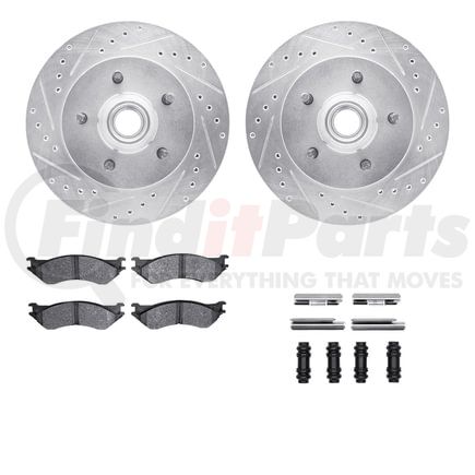 Dynamic Friction Company 7512-54119 Brake Rotor - Drilled & Slotted - Silver w/5000 Brake Pads & HW Kit