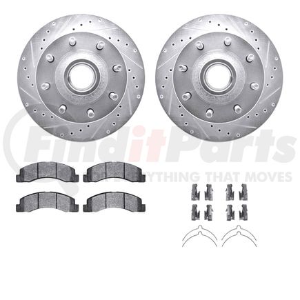 Dynamic Friction Company 7512-54128 Brake Rotor - Drilled & Slotted - Silver w/5000 Brake Pads & HW Kit