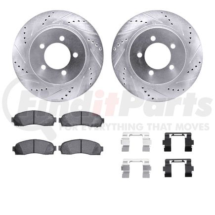 Dynamic Friction Company 7512-54143 Brake Rotor - Dimpled & Slotted - Silver w/5000 Brake Pads & HW Kit