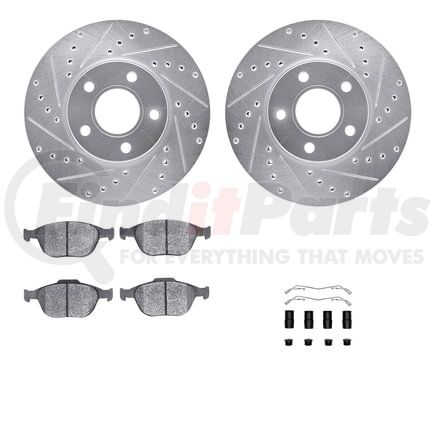 Dynamic Friction Company 7512-54154 Rotors-Drilled & Slotted-Silver w/ 5000 Advanced Brake Pads Incl Hdw