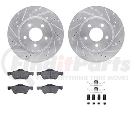 Dynamic Friction Company 7512-54169 Brake Rotor - Dimpled & Slotted - Silver w/5000 Brake Pads & HW Kit