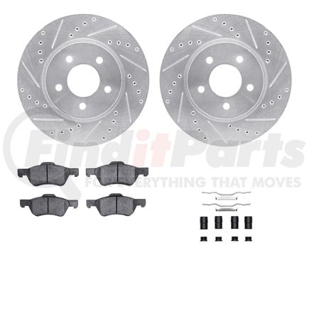 Dynamic Friction Company 7512-54170 Brake Rotor - Dimpled & Slotted - Silver w/5000 Brake Pads & HW Kit