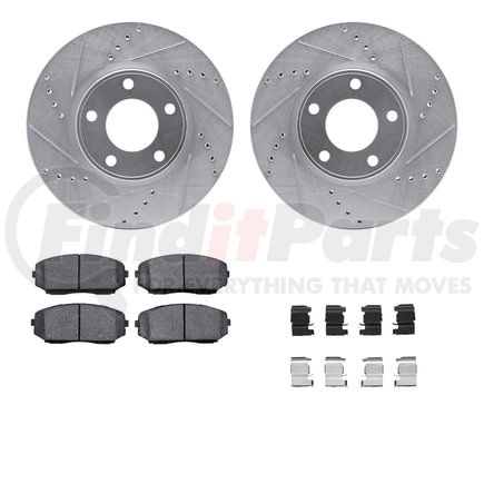 Dynamic Friction Company 7512-54189 Brake Rotor - Dimpled & Slotted - Silver w/5000 Brake Pads & HW Kit