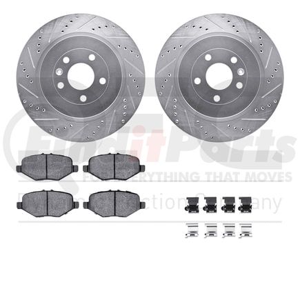 Dynamic Friction Company 7512-54215 Brake Rotor - Dimpled & Slotted - Silver w/5000 Brake Pads & HW Kit