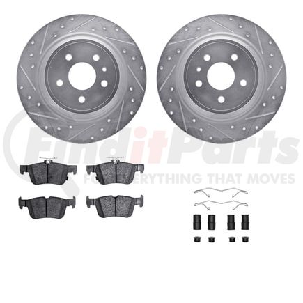 Dynamic Friction Company 7512-54220 Brake Rotor - Dimpled & Slotted - Silver w/5000 Brake Pads & HW Kit