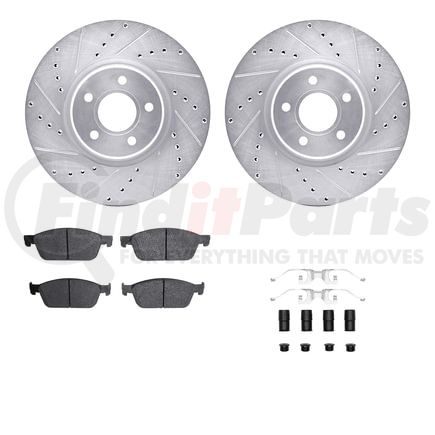 Dynamic Friction Company 7512-54225 Brake Rotor - Dimpled & Slotted - Silver w/5000 Brake Pads & HW Kit