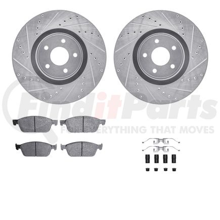 Dynamic Friction Company 7512-54226 Brake Rotor - Dimpled & Slotted - Silver w/5000 Brake Pads & HW Kit