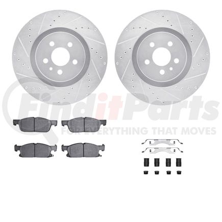 Dynamic Friction Company 7512-55010 Brake Rotor - Dimpled & Slotted - Silver w/5000 Brake Pads & HW Kit