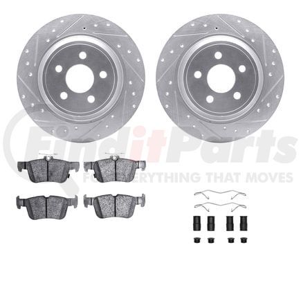 Dynamic Friction Company 7512-55009 Brake Rotor - Dimpled & Slotted - Silver w/5000 Brake Pads & HW Kit