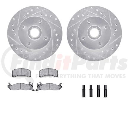 Dynamic Friction Company 7512-55060 Rotors-Drilled & Slotted-Silver w/ 5000 Advanced Brake Pads Incl Hdw