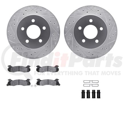 Dynamic Friction Company 7512-55078 Rotors-Drilled & Slotted-Silver w/ 5000 Advanced Brake Pads Incl Hdw