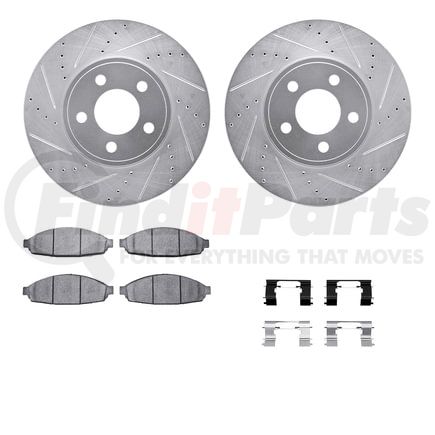 Dynamic Friction Company 7512-56013 Rotors-Drilled & Slotted-Silver w/ 5000 Advanced Brake Pads Incl Hdw