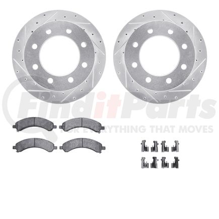 Dynamic Friction Company 7212-48018 Brake Rotor - Drilled & Slotted - Silver- HD Brake Pad - Hardware