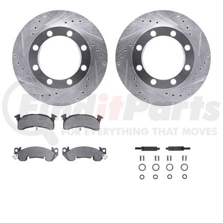 Dynamic Friction Company 7212-48164 Brake Rotor - Drilled & Slotted - Silver- HD Brake Pad - Hardware