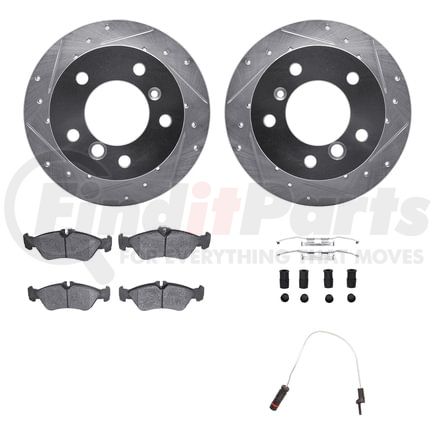 Dynamic Friction Company 7222-40002 Brake Rotor - Drilled & Slotted - Silver w/HD Brake Pad w/HW Kit & Sensor