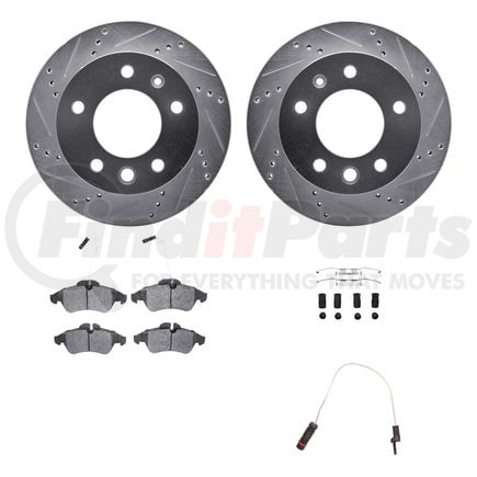 Dynamic Friction Company 7222-40003 Brake Rotor - Drilled & Slotted - Silver w/HD Brake Pad w/HW Kit & Sensor