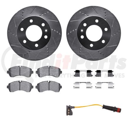 Dynamic Friction Company 7222-40011 Brake Rotor - Drilled & Slotted - Silver w/HD Brake Pad w/HW Kit & Sensor