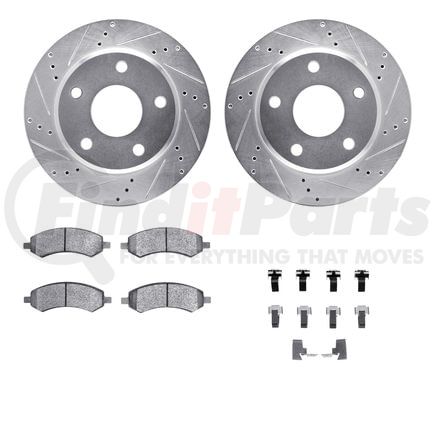 Dynamic Friction Company 7412-40018 Brake Rotor - Drilled & Slotted - Silver- HD Brake Pad - Hardware