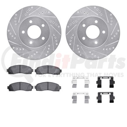 Dynamic Friction Company 7412-47012 Brake Rotor - Drilled & Slotted - Silver- HD Brake Pad - Hardware