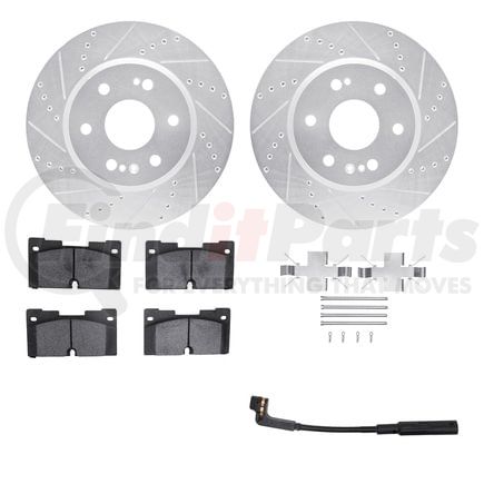 Dynamic Friction Company 7422-47001 Brake Rotor - Drilled & Slotted - Silver w/HD Brake Pad w/HW Kit & Sensor