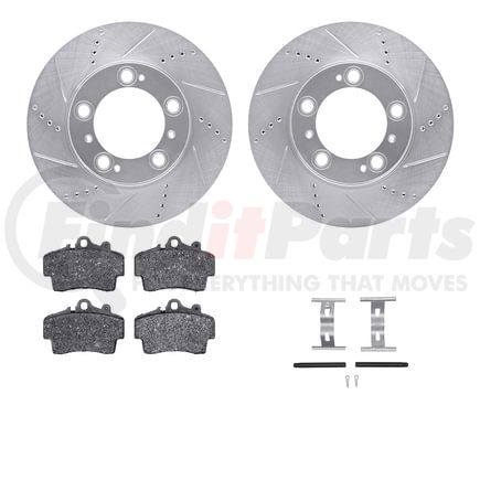 Dynamic Friction Company 7512-02007 Rotors-Drilled & Slotted-Silver w/ 5000 Advanced Brake Pads Incl Hdw