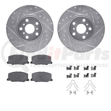 Dynamic Friction Company 7512-76040 Rotors-Drilled & Slotted-Silver w/ 5000 Advanced Brake Pads Incl Hdw
