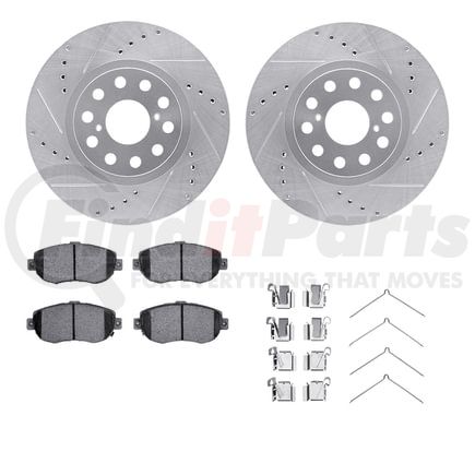 Dynamic Friction Company 7512-76070 Rotors-Drilled & Slotted-Silver w/ 5000 Advanced Brake Pads Incl Hdw