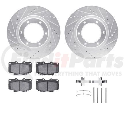 Dynamic Friction Company 7512-76087 Brake Rotor - Drilled & Slotted - Silver w/5000 Brake Pads & HW Kit