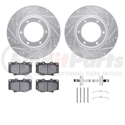 Dynamic Friction Company 7512-76088 Brake Rotor - Drilled & Slotted - Silver w/5000 Brake Pads & HW Kit