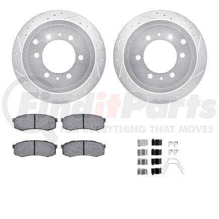 Dynamic Friction Company 7512-76098 Brake Rotor - Dimpled & Slotted - Silver w/5000 Brake Pads & HW Kit