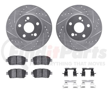 Dynamic Friction Company 7512-76125 Rotors-Drilled & Slotted-Silver w/ 5000 Advanced Brake Pads Incl Hdw