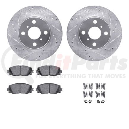 Dynamic Friction Company 7512-76128 Rotors-Drilled & Slotted-Silver w/ 5000 Advanced Brake Pads Incl Hdw