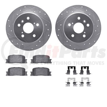 Dynamic Friction Company 7512-76134 Brake Rotor - Dimpled & Slotted - Silver w/5000 Brake Pads & HW Kit