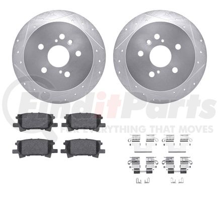 Dynamic Friction Company 7512-76150 Brake Rotor - Dimpled & Slotted - Silver w/5000 Brake Pads & HW Kit