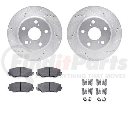 Dynamic Friction Company 7512-76158 Brake Rotor - Dimpled & Slotted - Silver w/5000 Brake Pads & HW Kit