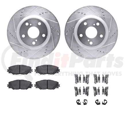 Dynamic Friction Company 7512-76159 Brake Rotor - Dimpled & Slotted - Silver w/5000 Brake Pads & HW Kit