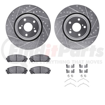 Dynamic Friction Company 7512-76164 Brake Rotor - Dimpled & Slotted - Silver w/5000 Brake Pads & HW Kit