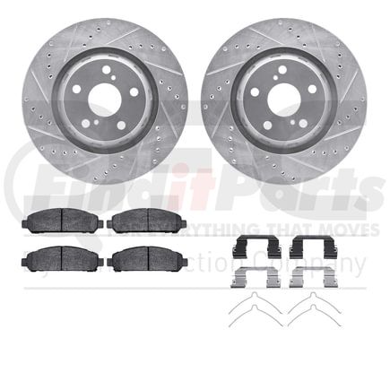 Dynamic Friction Company 7512-76168 Brake Rotor - Drilled & Slotted - Silver w/5000 Brake Pads & HW Kit