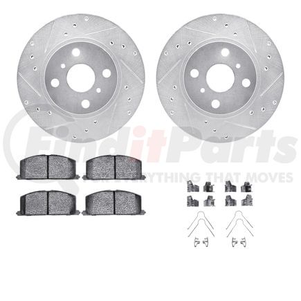 Dynamic Friction Company 7512-76195 Rotors-Drilled & Slotted-Silver w/ 5000 Advanced Brake Pads Incl Hdw